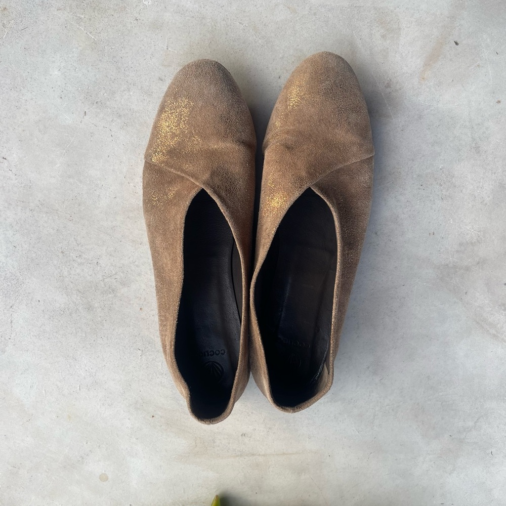 COCLICO Brown Suede Flats with Gold Accent